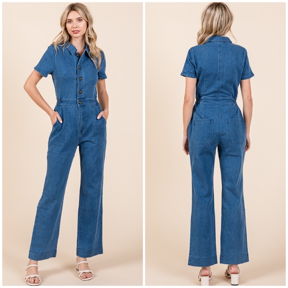 Gorgeous Boho Denim Short Sleeves Jumpsuit - Picture 8 of 11
